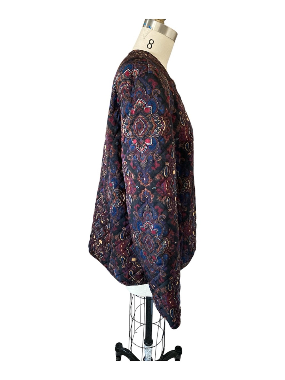 Quilted Patterned Button-Front Jacket - Burgundy Multi - Picture 2 of 11